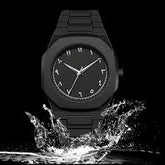 Black Minimalist Analog Wrist Aura Watch With Stainless Steel Strap And Butterfly Lock Non Waterproof