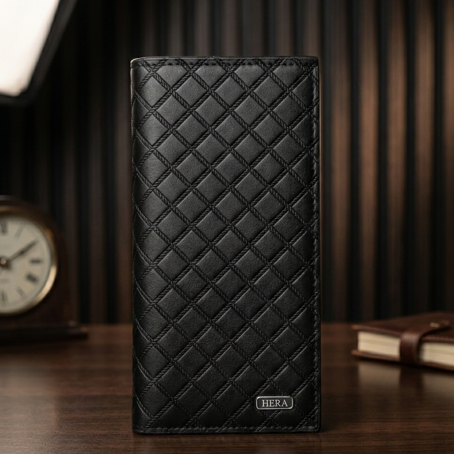 Men’s Quilted Leather Bifold Wallet | Slim & Stylish | Multiple Card Slots | Durable Everyday Accessory | Black