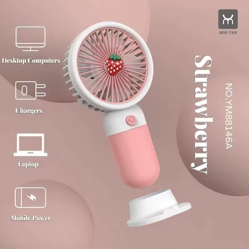 Rechargeable Mini Handy Fruit Character Fan Portable USB Cooling Fan Cute Design Handheld Fan for Kids and Travel