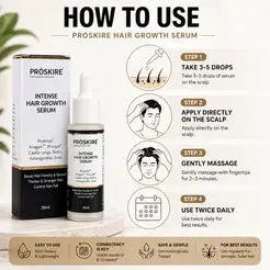 Proskire Hair Growth Serum – Reduces Hair Fall, Boosts Hair Density, Activates Follicles – For Bald Patches, Receding Hairline & Thinning Hair | BUY 1 GET 1 FREE