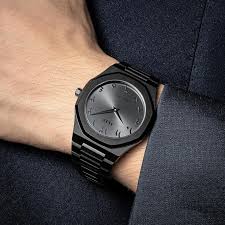 Black Minimalist Analog Wrist Aura Watch With Stainless Steel Strap And Butterfly Lock Non Waterproof